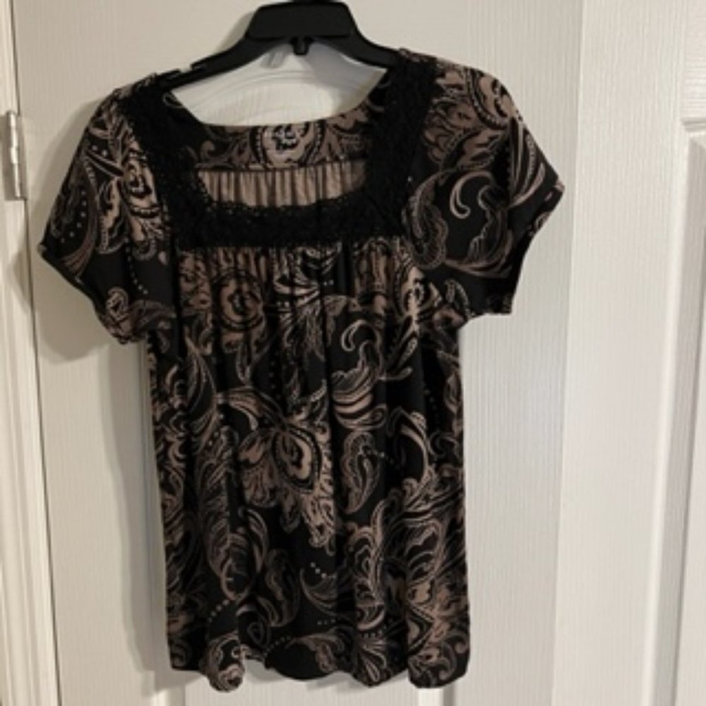 Sonoma Women's Top Black & Brown Short Sleeve Large